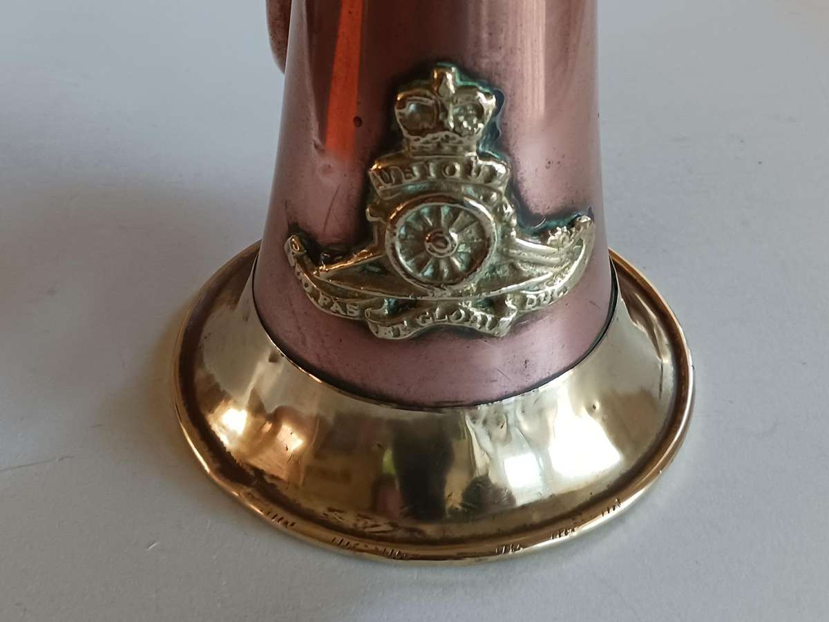 Military Copper and brass Bugle,with military badge and wool cord.