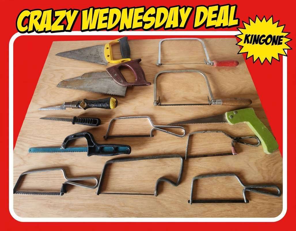 13x Hand Saw Lot - Floorboard Saws, Coping Saws, Compass, Drywall, Hacksaw,  Wire Bows