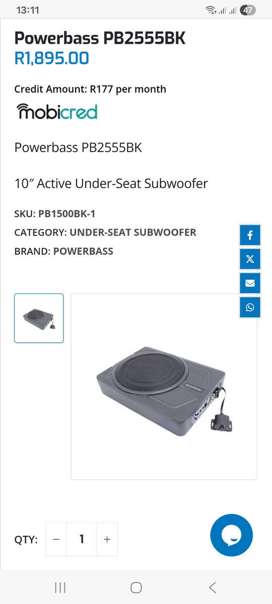 Powerbass PB2555BK10 Active Under-Seat Subwoofer