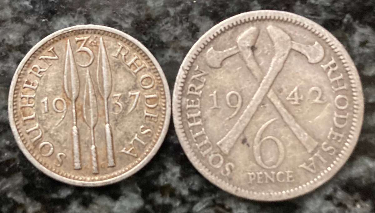 Souther Rhodesia 1937 3d 1942 6d 0.925 silver