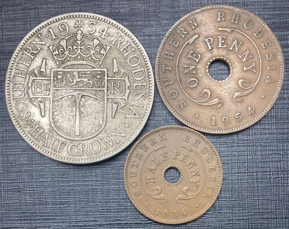 Southern Rhodesia 1954 half penny, penny & half crown