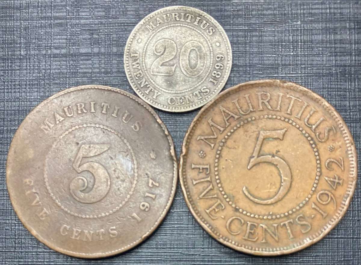 Mauritius 20 cents (.8 silver) & 5 cents lot