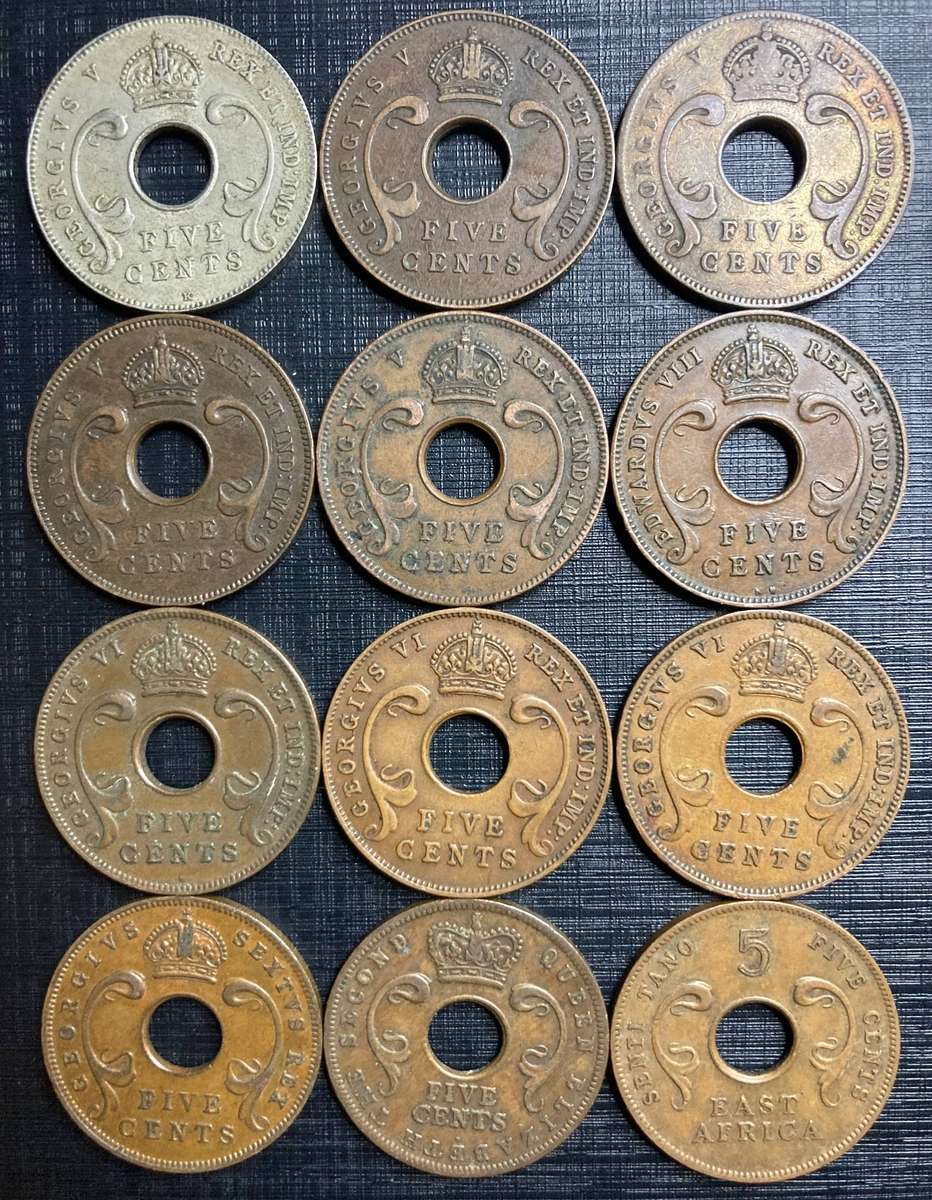 East Africa 5 Cent collection (12 dates, 4 emperors)