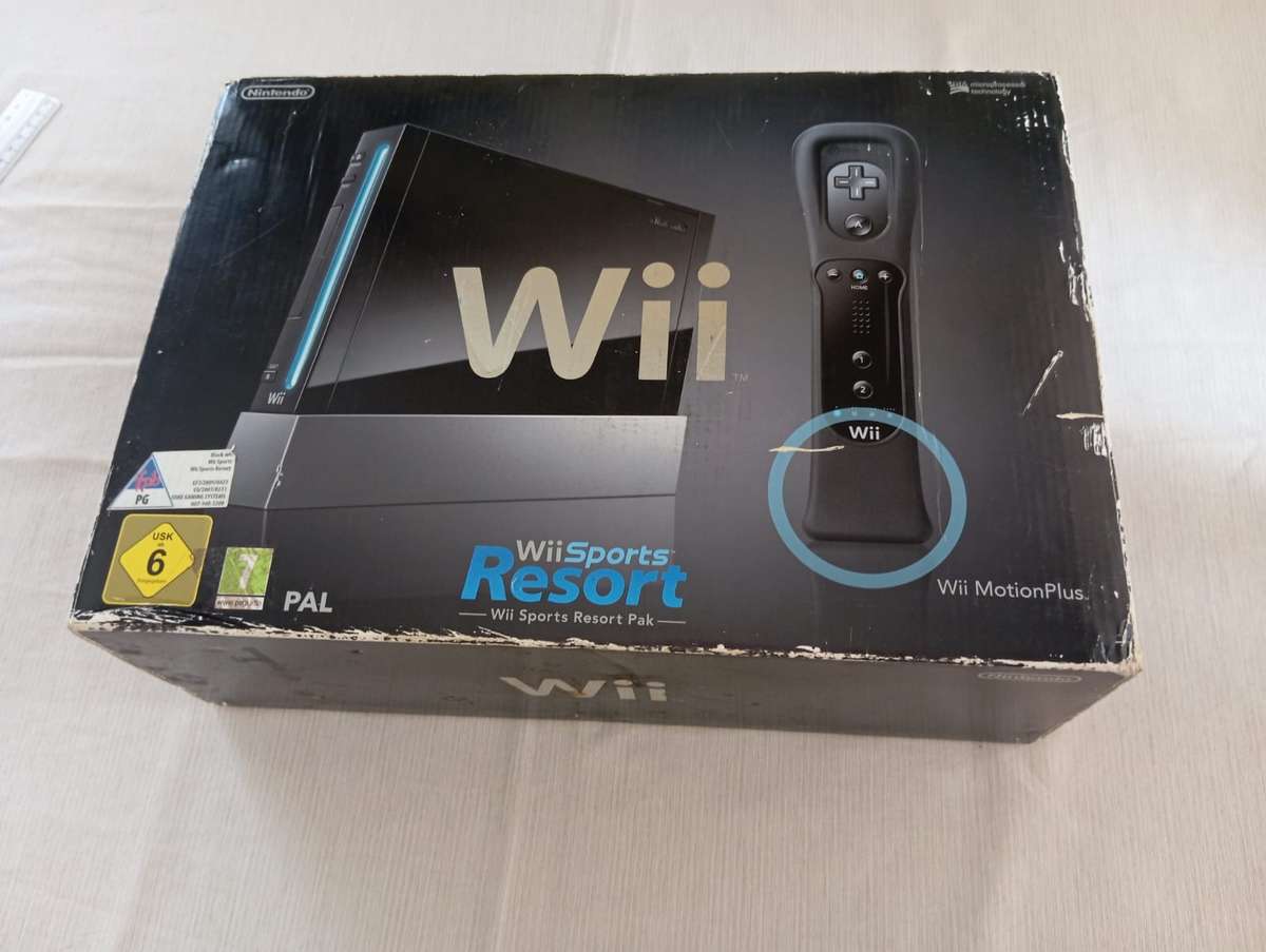 boxed wii console with wii sports and sports resort bundle