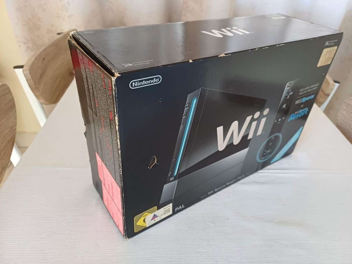 boxed wii console with wii sports and sports resort bundle