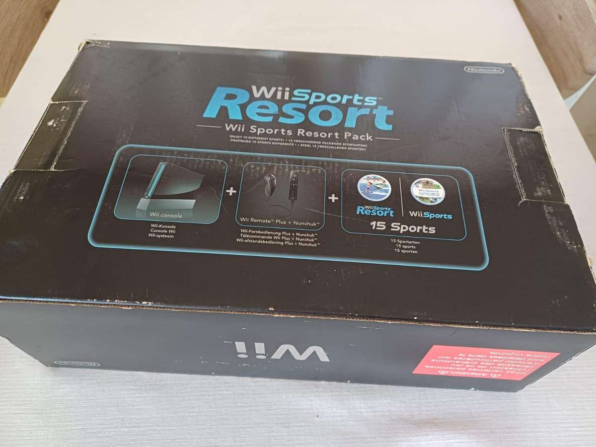 boxed wii console with wii sports and sports resort bundle