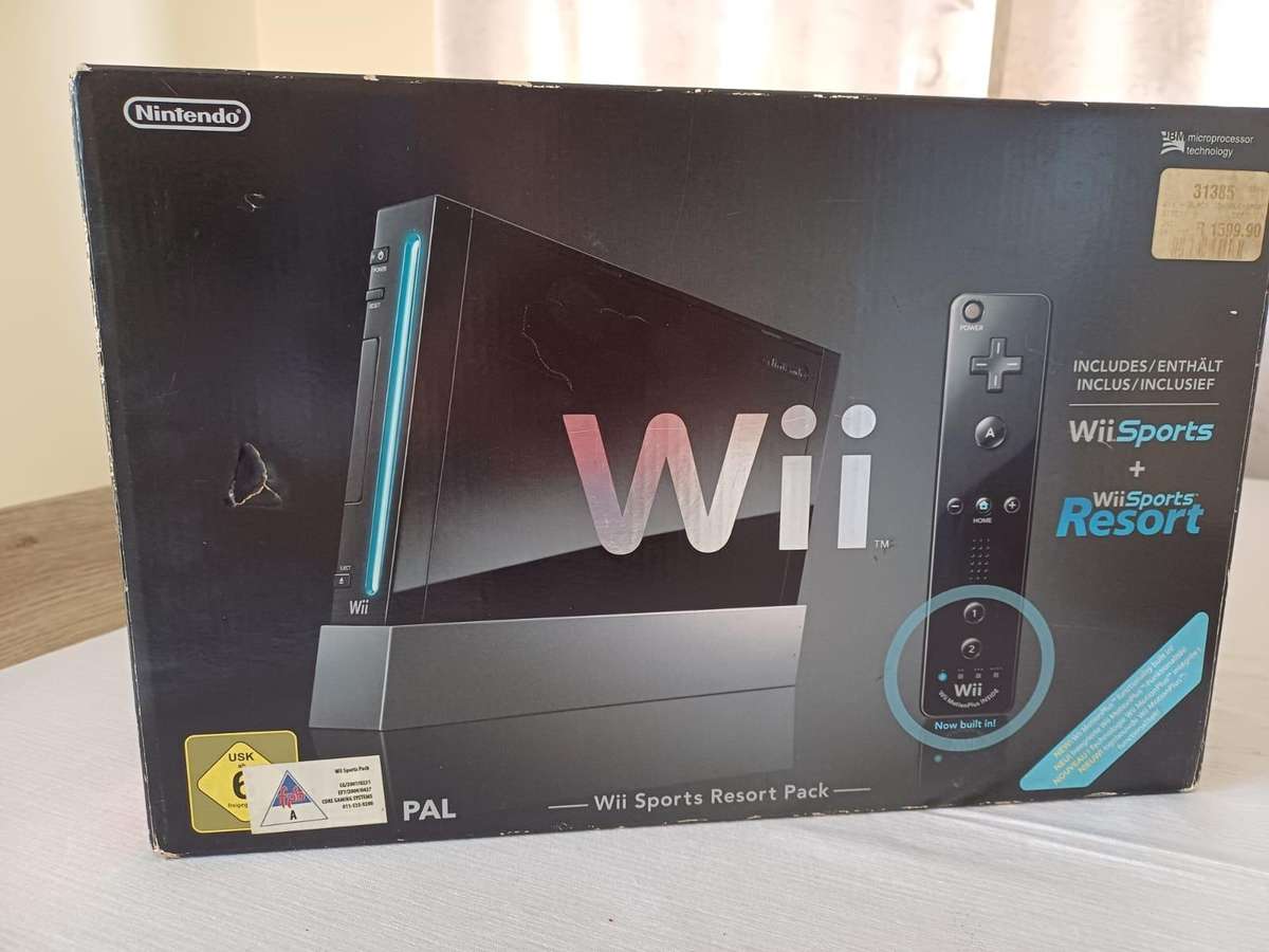boxed wii console with wii sports and sports resort bundle