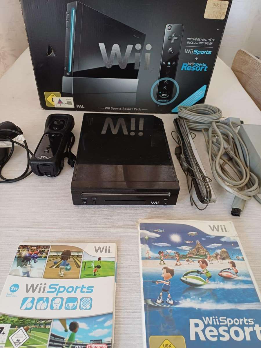 boxed wii console with wii sports and sports resort bundle