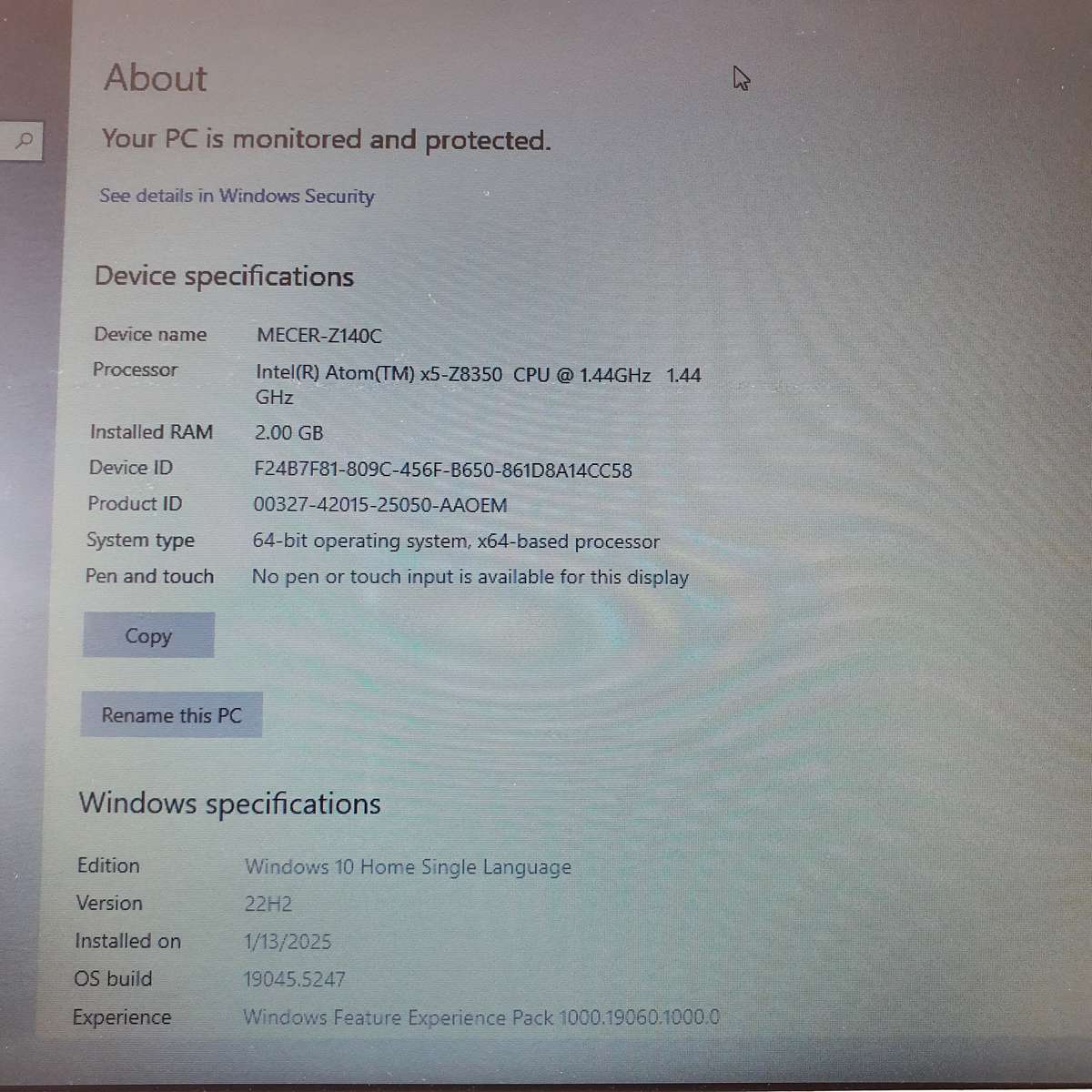 Mecer Z140C | Intel Atom x5-Z8350| 1.44GHz| 2GB RAM| 32GB eMMC Storage| 14.0 Inch (1366x768) LCD