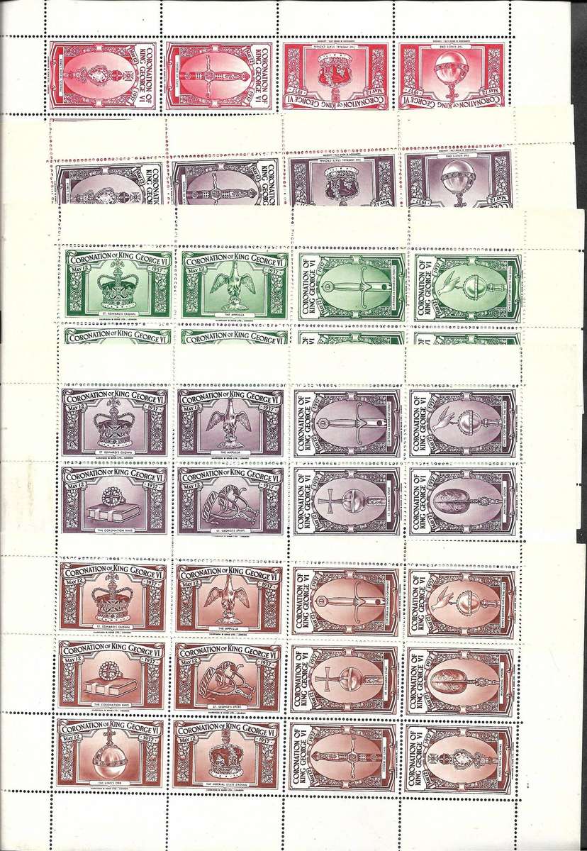 GREAT BRITAIN  CORONATION REGALIA SOUVENIRS Short Set of 5 Complete Sheets