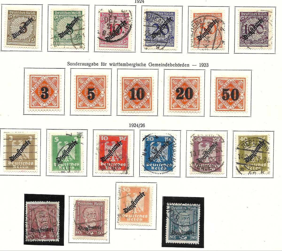 GERMAN REICH : 1923 + 1924  DIENSTMARKEN - Complete Sets Including Wurtenburg