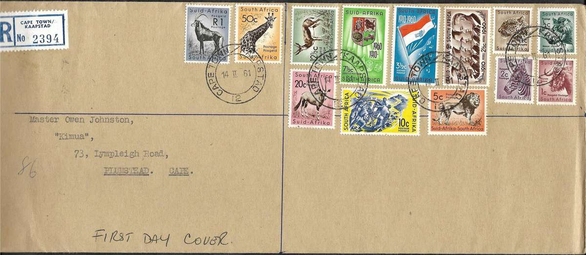 1961 UNION DEFINITIVE ISSUE FDC Values in Rand and Cent C/V R750 Scarce item