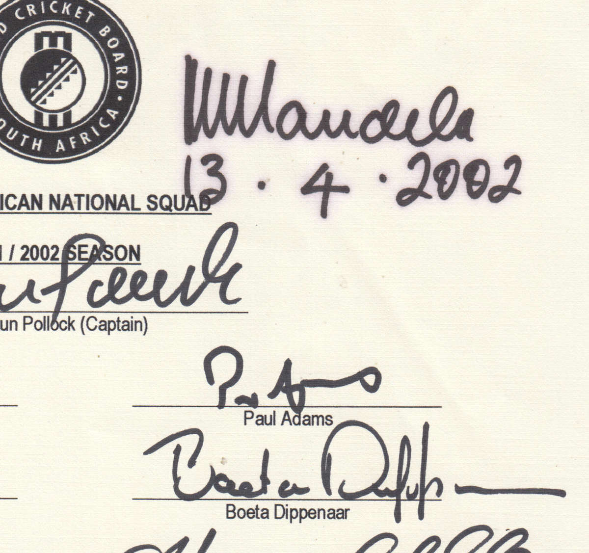 Nelson Mandela SIGNED AUTOGRAPH  & Proteas Cricket Signed Team Sheet 24 SIGNATURES