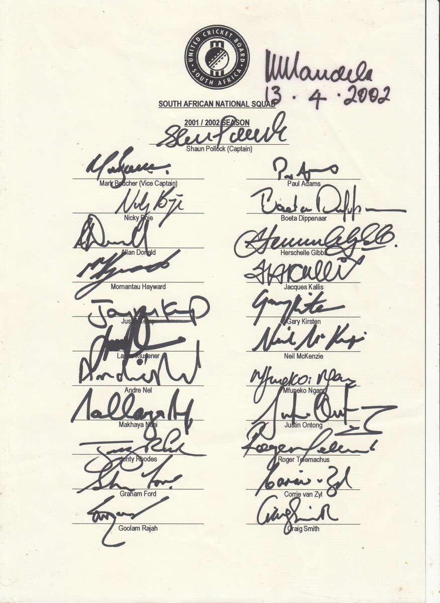 Nelson Mandela SIGNED AUTOGRAPH  & Proteas Cricket Signed Team Sheet 24 SIGNATURES