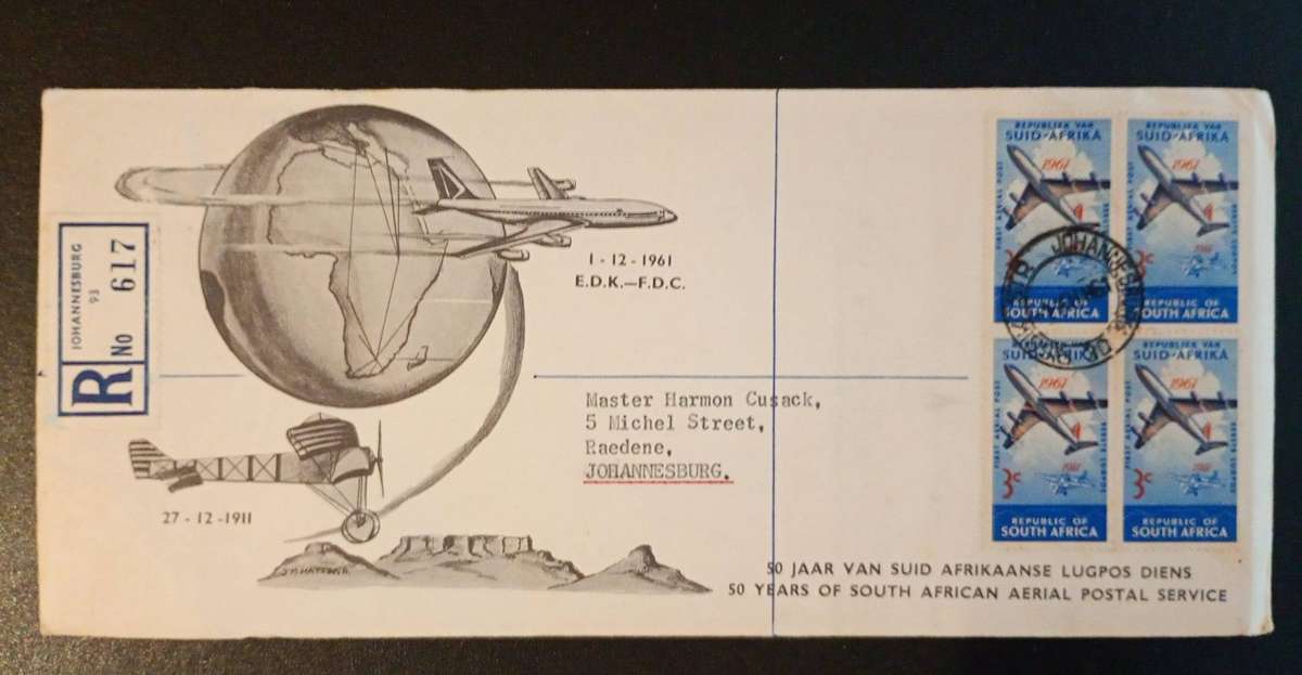 1961 RSA 50 Years SA AERIAL POSTAL SERVICE COVER