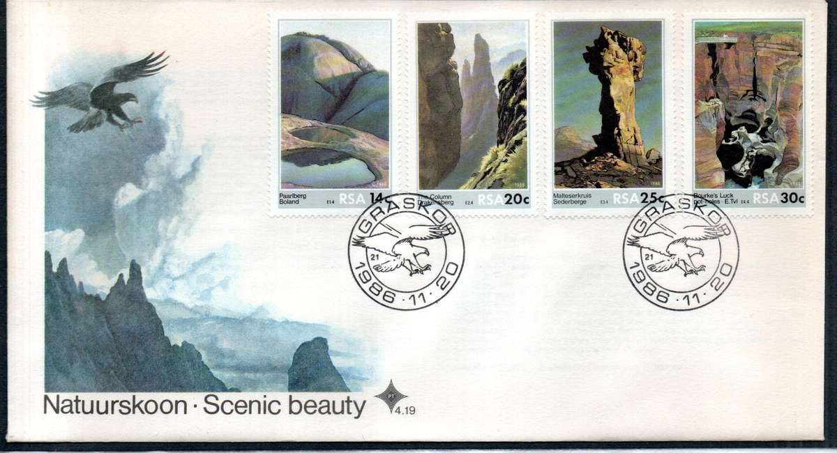 1986 20 NOVEMBER SCENIC BEAUTY FDC INCL FULL SET CONTROLL BLOCKS