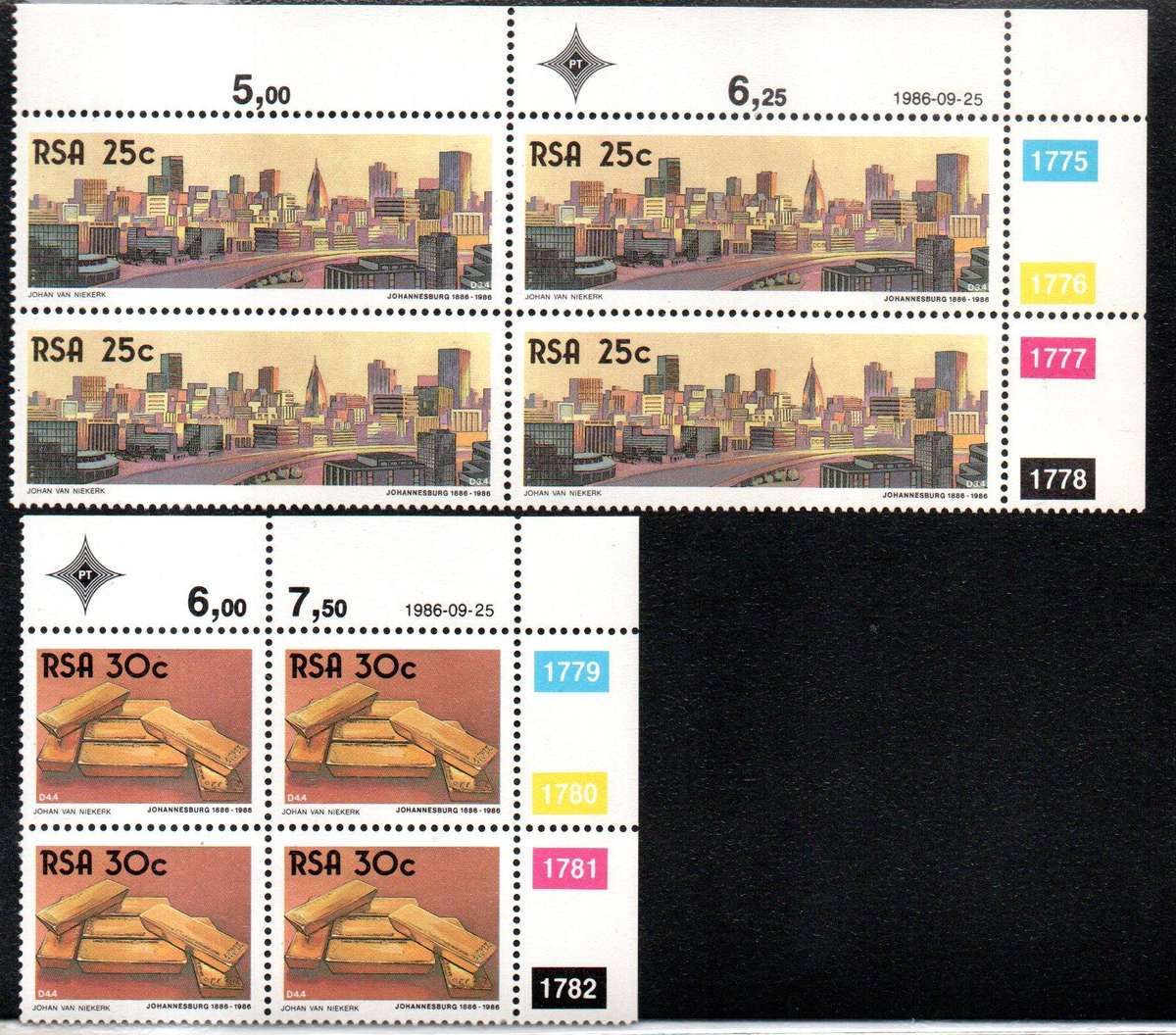 1986 25 SEPT THE GOLDEN CITY SET OF 4 ON FDC AND SET OF CONTROLL BLOCKS