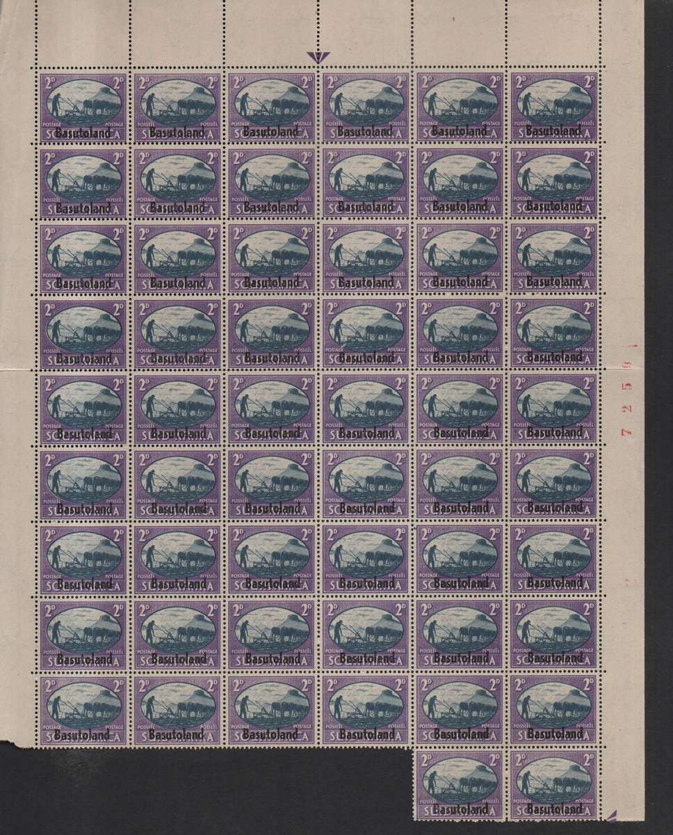1945 3 December Victory Stamps of SA overprinted "Basutoland" sheets
