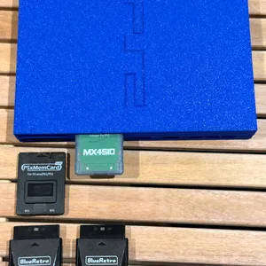 Royal Blue 'drive-less' PlayStation 2 Restomod with 2 x Brand New DualShock 4 Controllers
