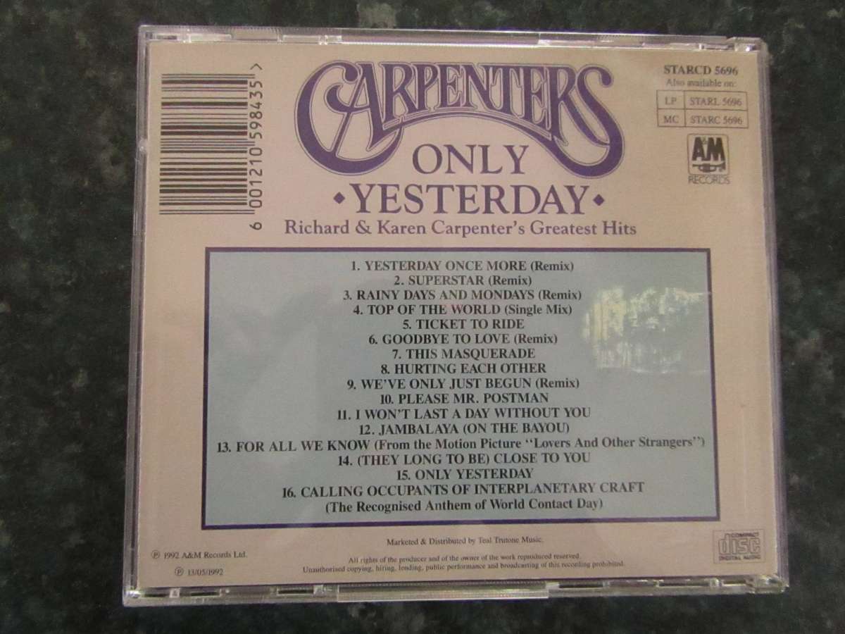 Carpenters - Only Yesterday : Richard & Karen Carpenter's Greatest Hits (CD)