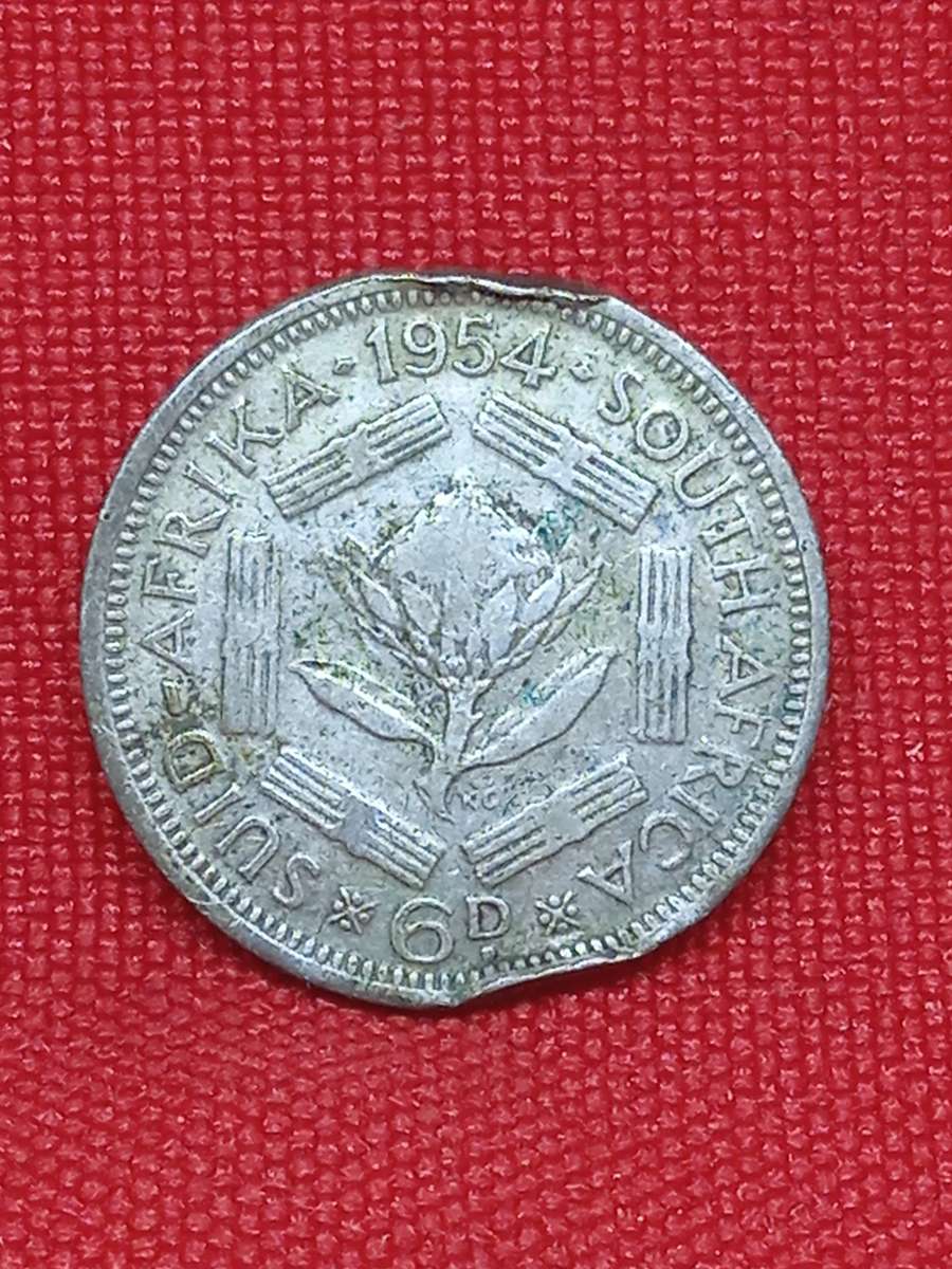 DAMAGED 1954 SILVER SIXPENCE