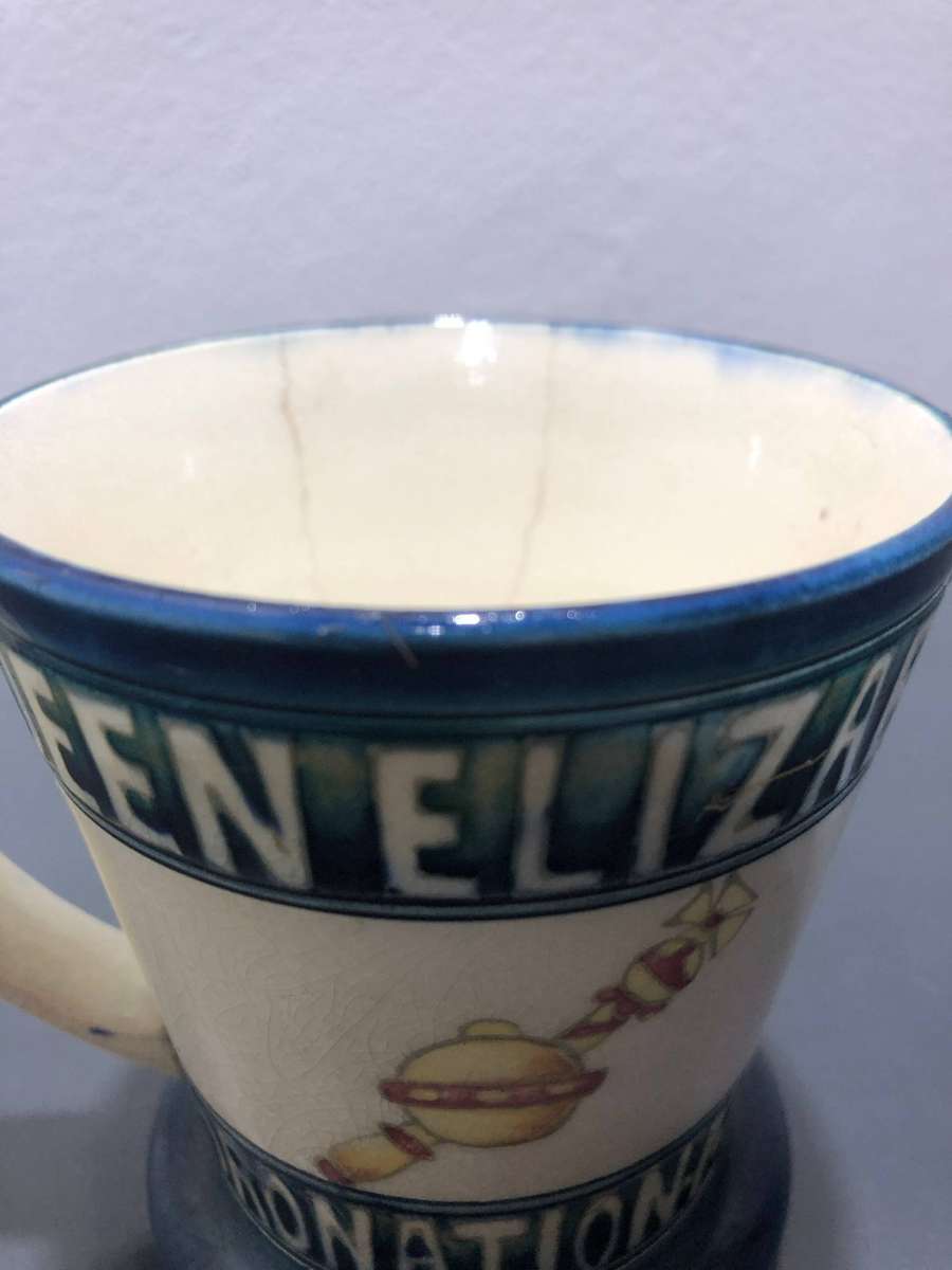 1937 Moorcroft King George VI & Queen Elizabeth Coronation Mug (pls read condition)