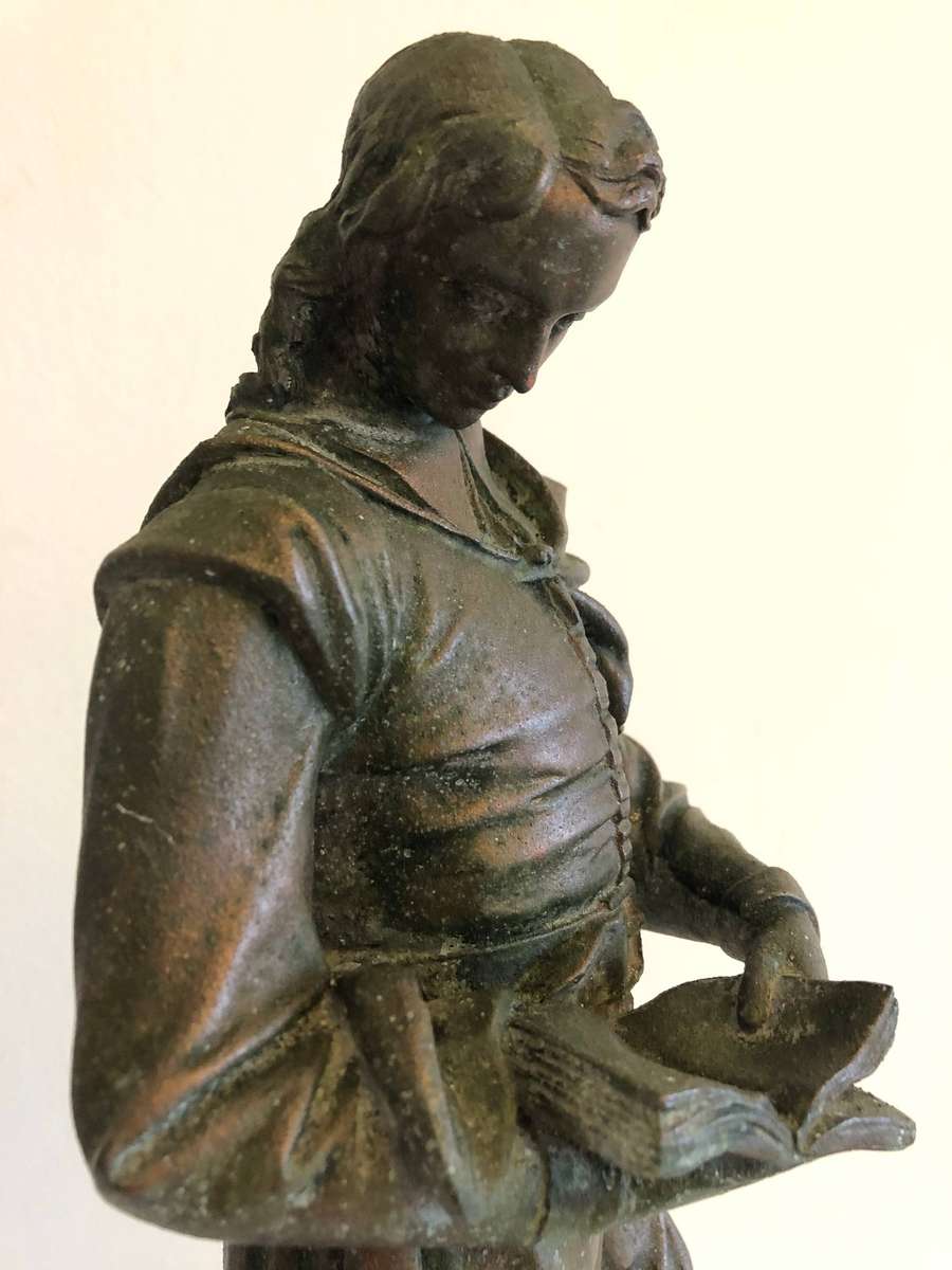 A Large 19th Century Bronze Spelter Statue of a Young Scholar