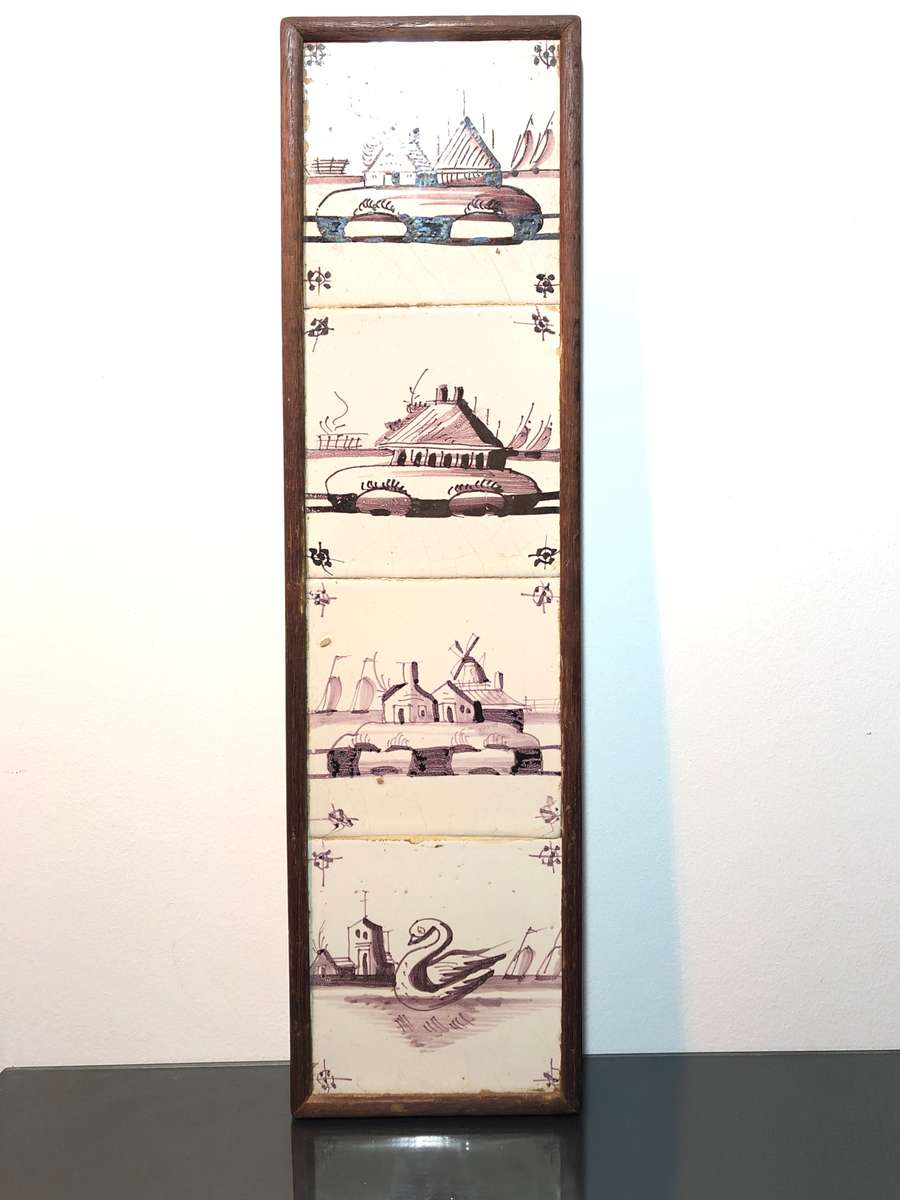 Framed Set Of Four 18th Century Dutch Delft Tiles