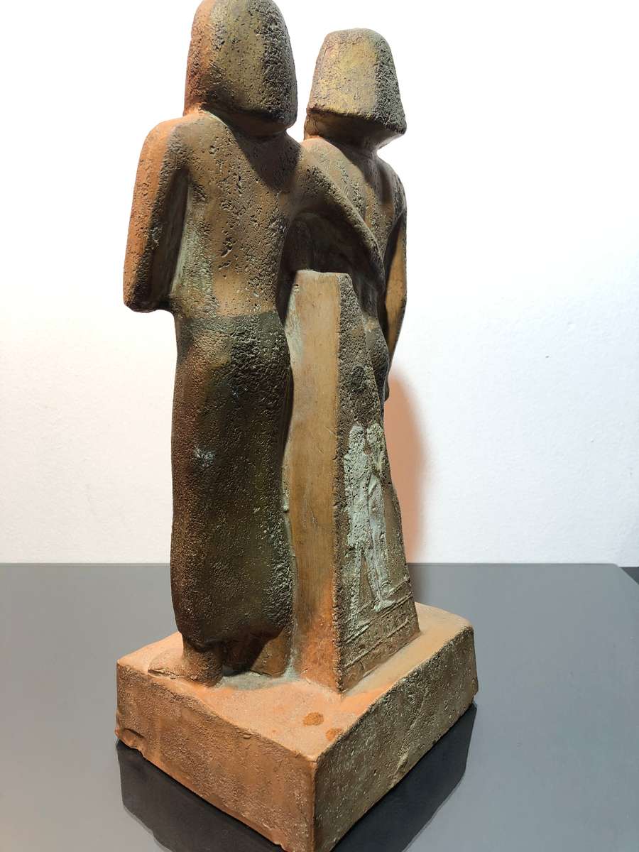 Large Souvenir Egyptian Terracota Statue Menkaure and His Queen