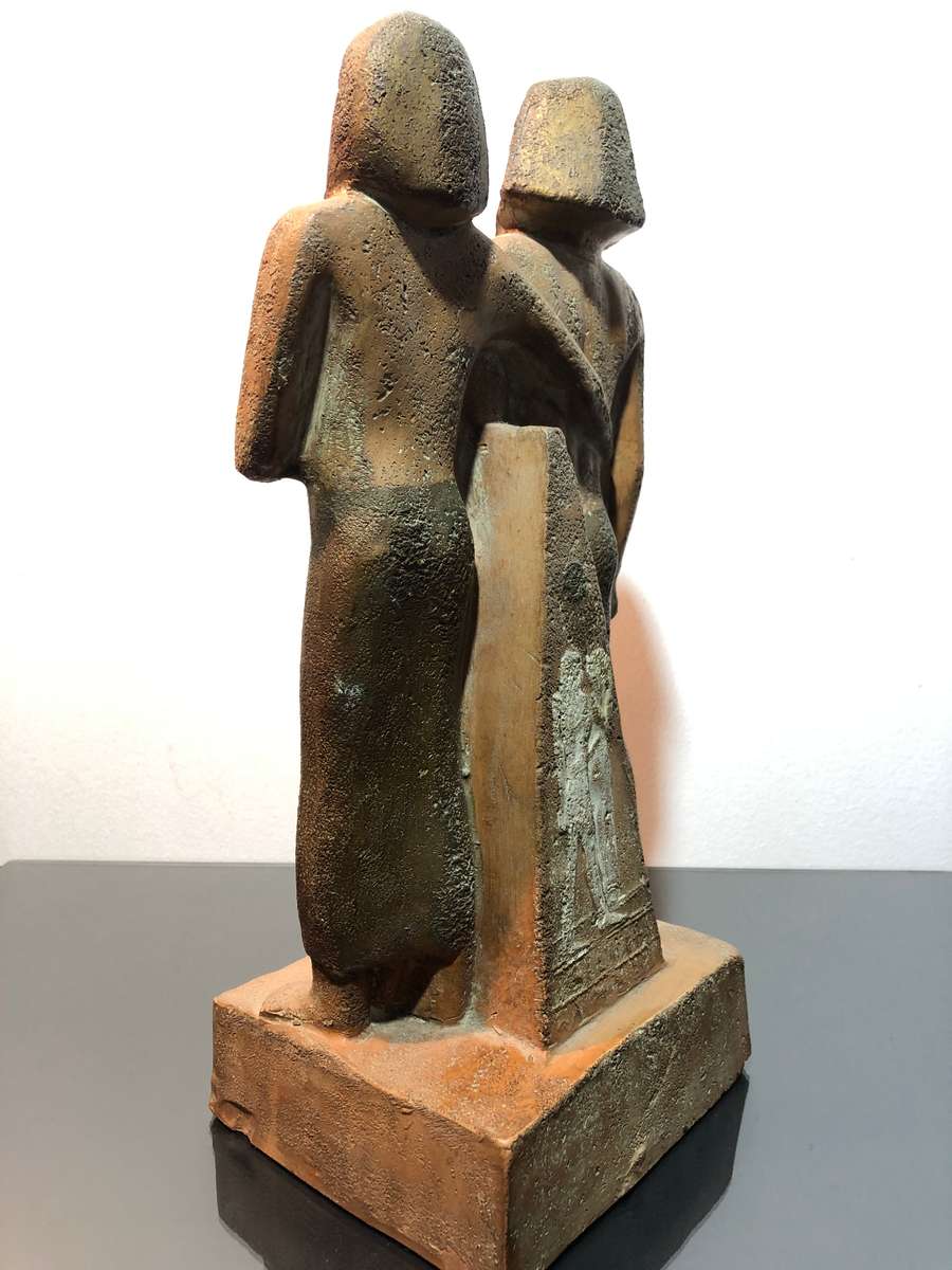 Large Souvenir Egyptian Terracota Statue Menkaure and His Queen