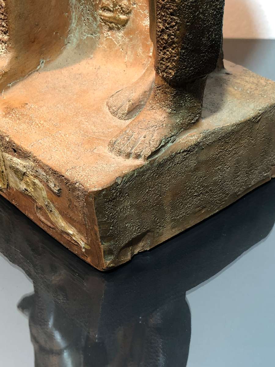 Large Souvenir Egyptian Terracota Statue Menkaure and His Queen