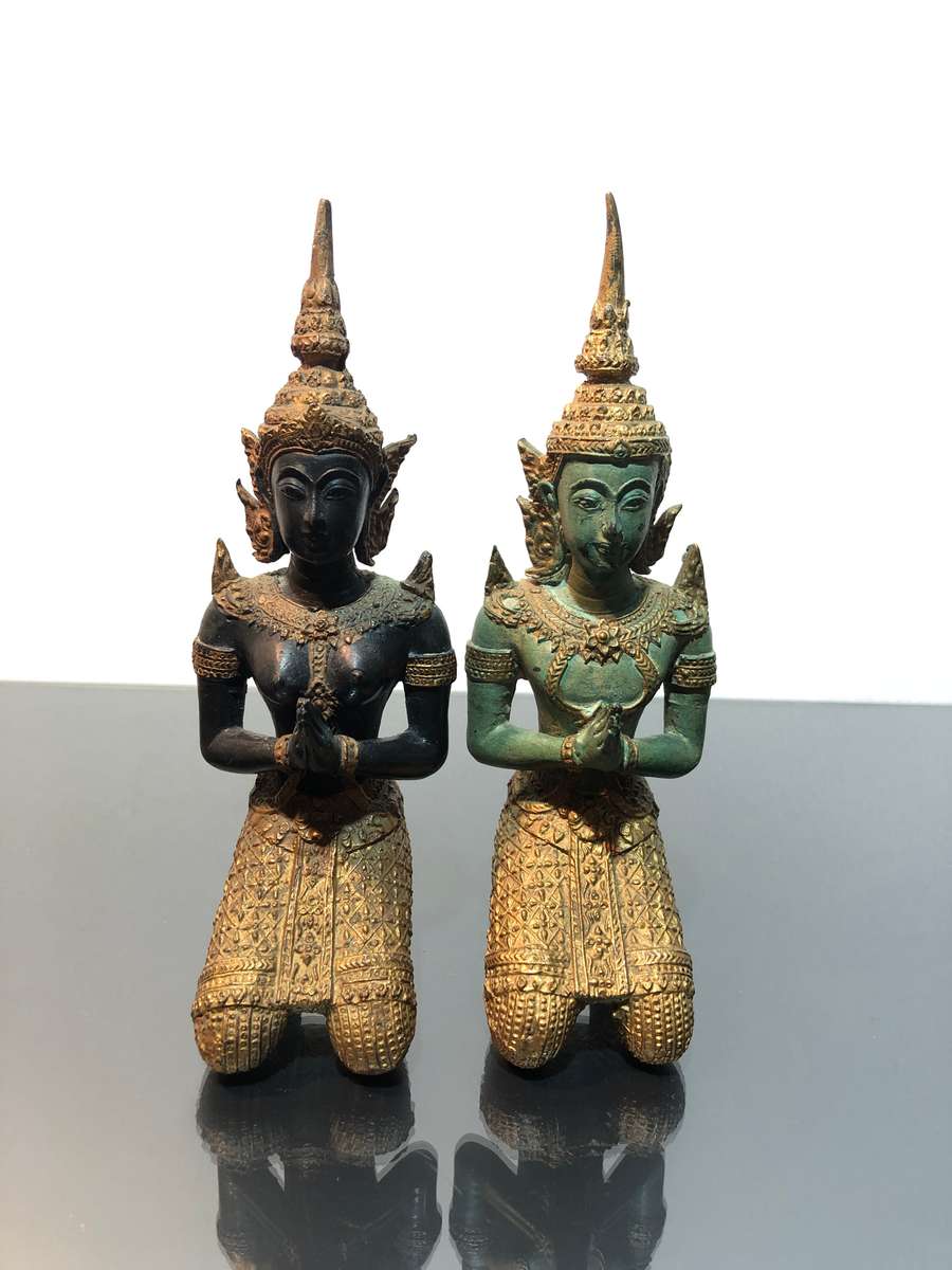 A Pair of Thai Bronze Thepphanom Figurines