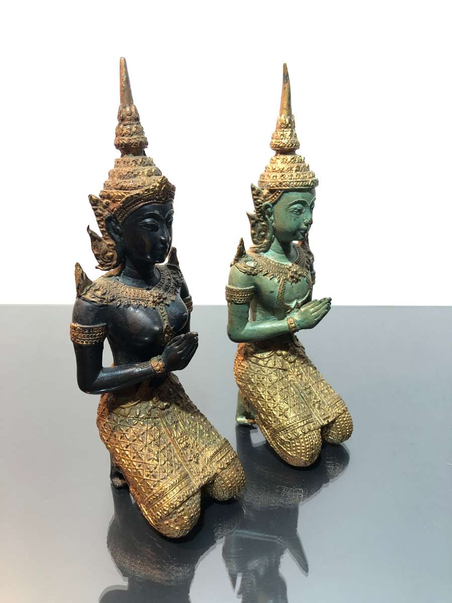 A Pair of Thai Bronze Thepphanom Figurines