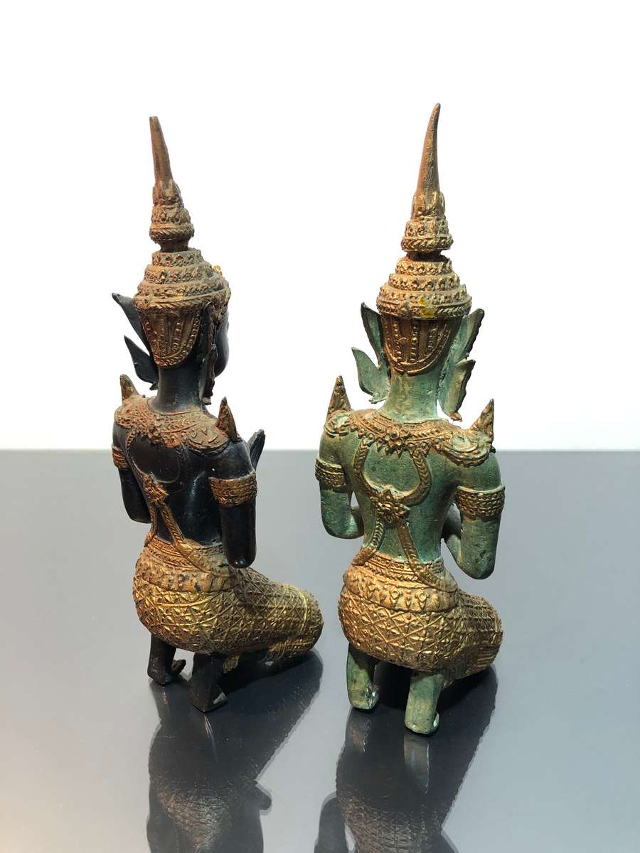 A Pair of Thai Bronze Thepphanom Figurines