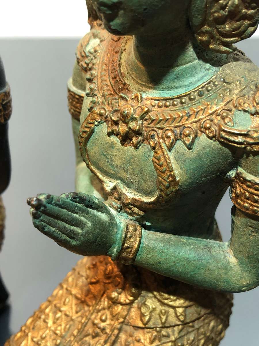 A Pair of Thai Bronze Thepphanom Figurines