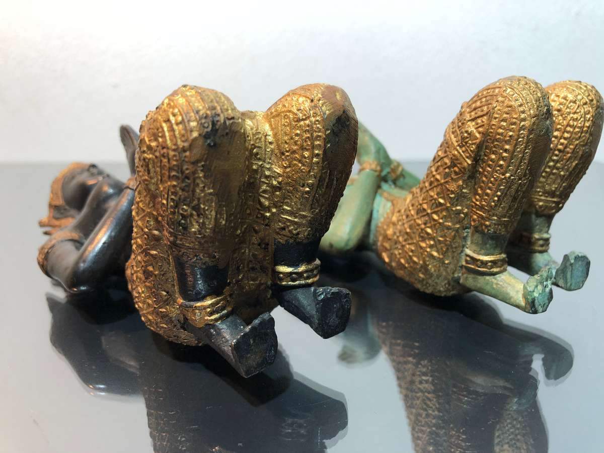 A Pair of Thai Bronze Thepphanom Figurines