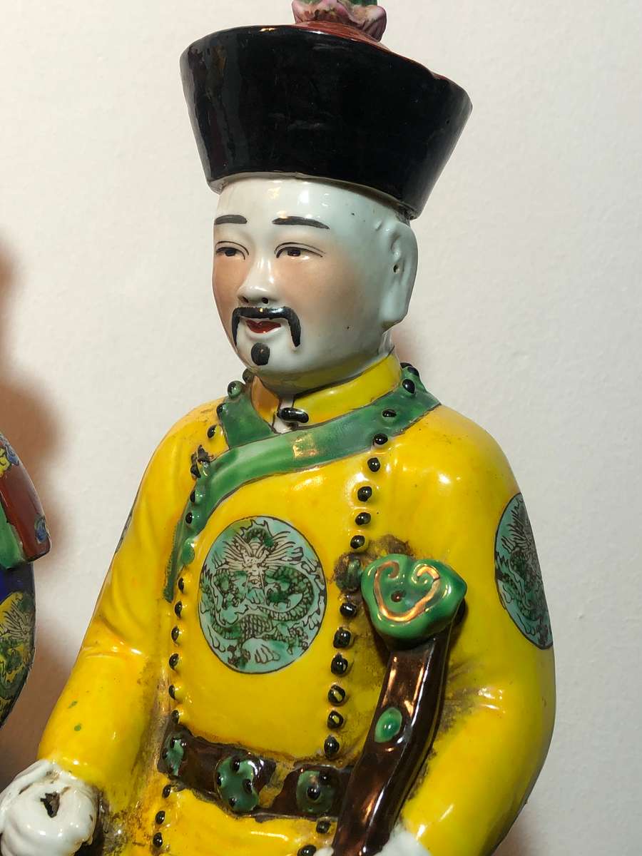A Trio of Chinese Emperor Porcelain Statues