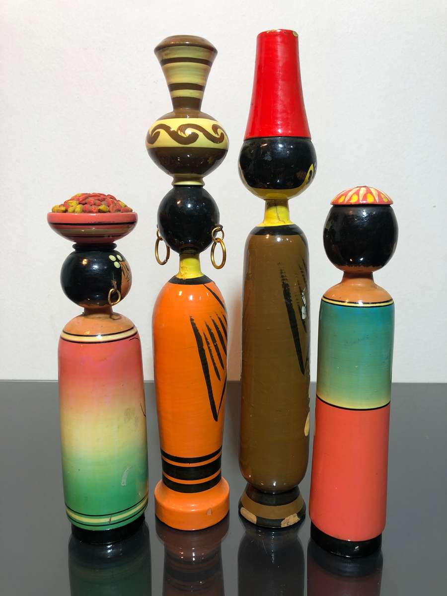 A Set of Mid Century Egyptian Wooden Folk Dolls