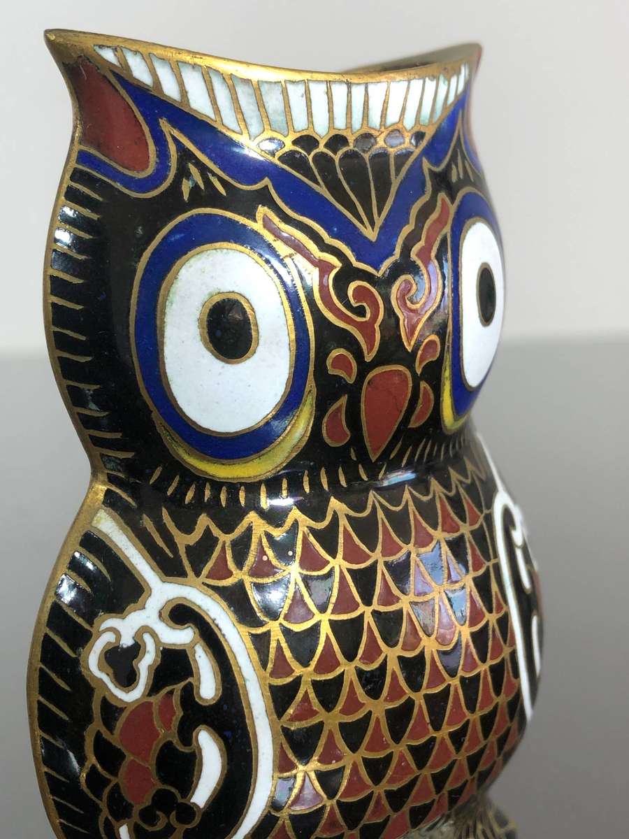 A Vintage Mid Century Chinese Cloisonné Owl
