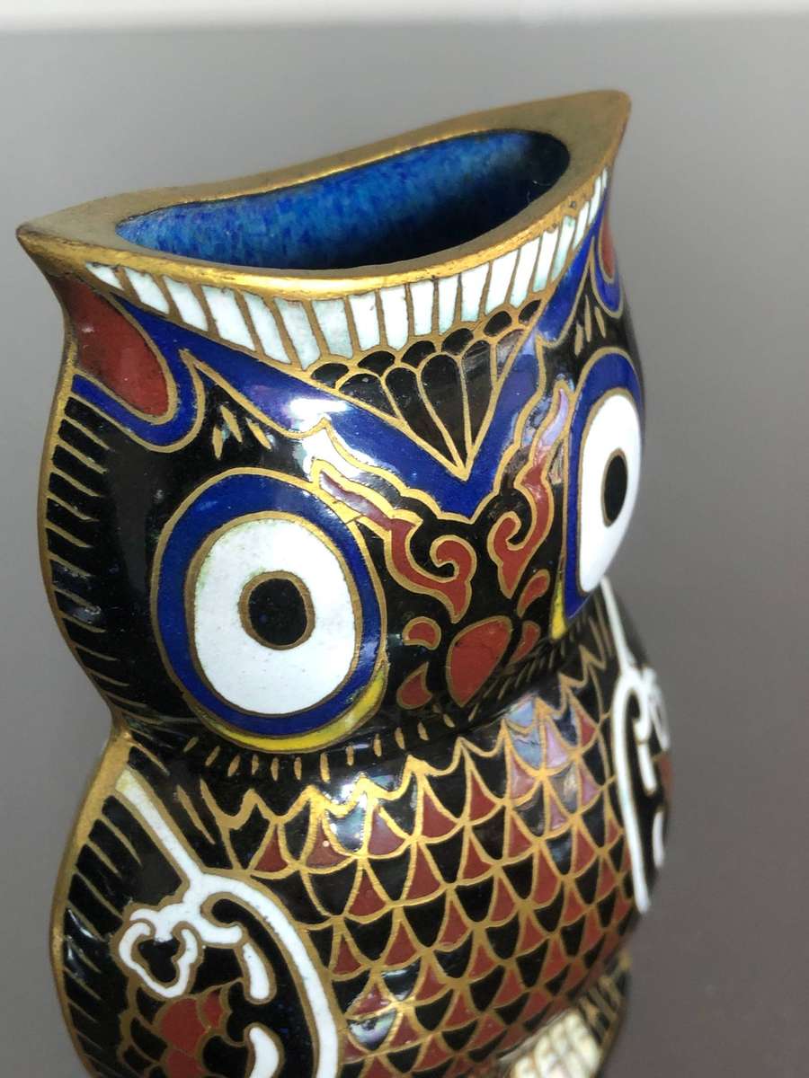 A Vintage Mid Century Chinese Cloisonné Owl