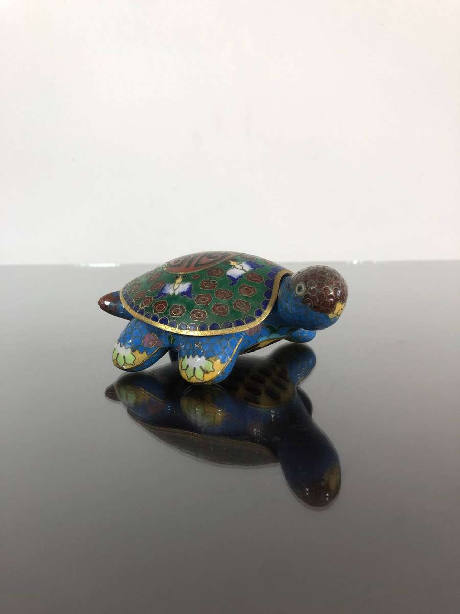 A Vintage Cloisonné Turtle Trinket Box With Removable Shell Top