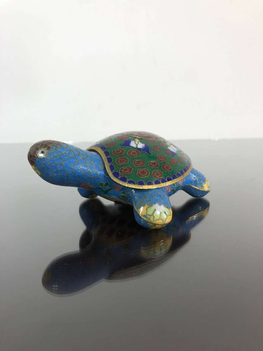 A Vintage Cloisonné Turtle Trinket Box With Removable Shell Top