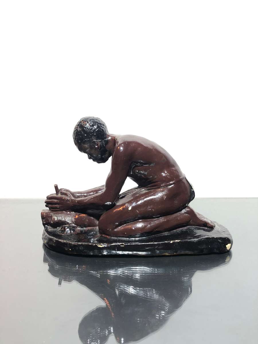 Bushman Clay Casted Sculpture by SA Artist Frederick Johannes Kruger 1907 -1966