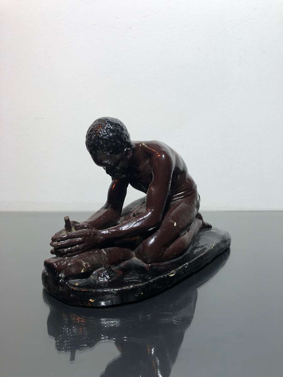 Bushman Clay Casted Sculpture by SA Artist Frederick Johannes Kruger 1907 -1966