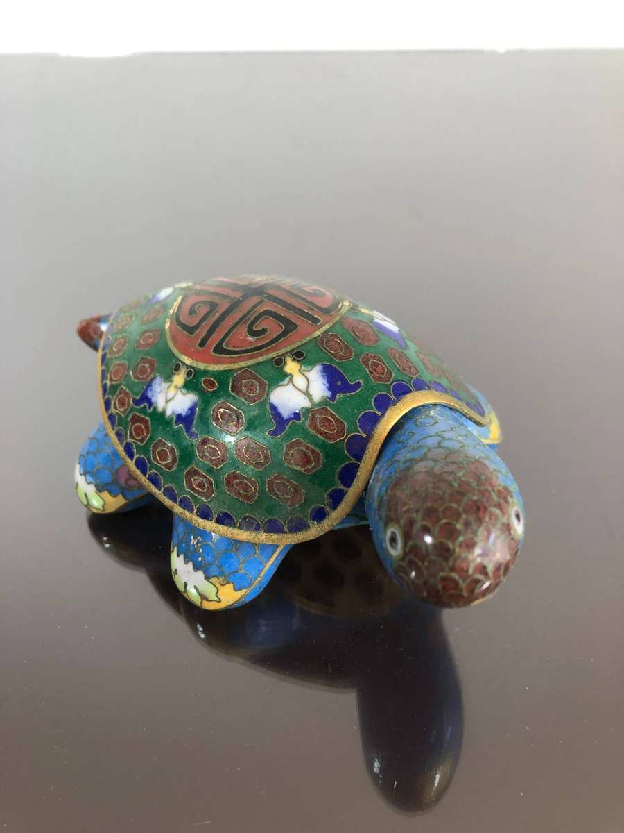 A Vintage Cloisonné Turtle Trinket Box With Removable Shell Top