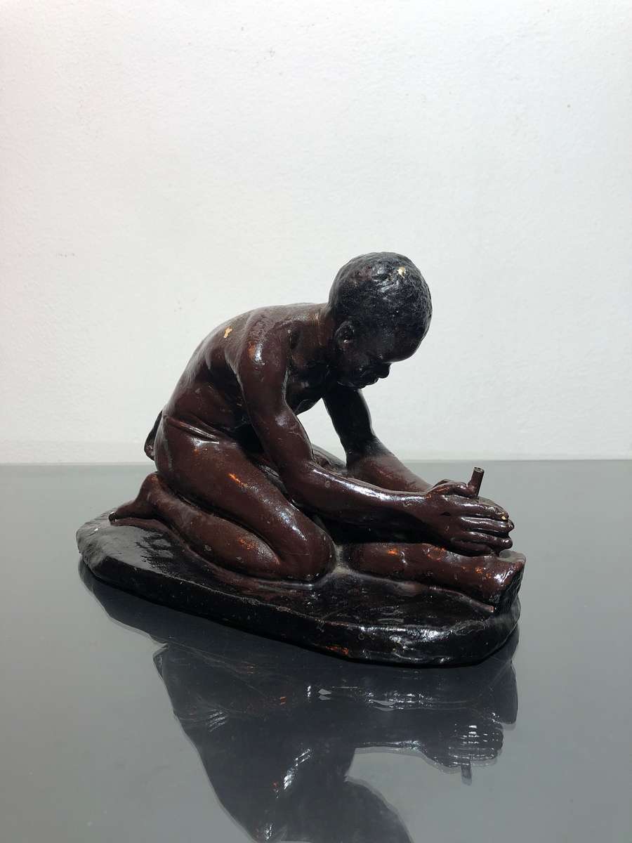 Bushman Clay Casted Sculpture by SA Artist Frederick Johannes Kruger 1907 -1966