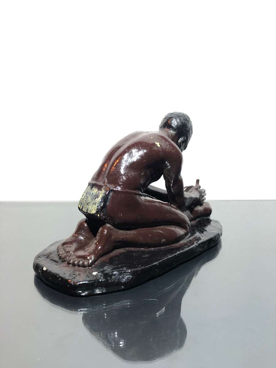 Bushman Clay Casted Sculpture by SA Artist Frederick Johannes Kruger 1907 -1966