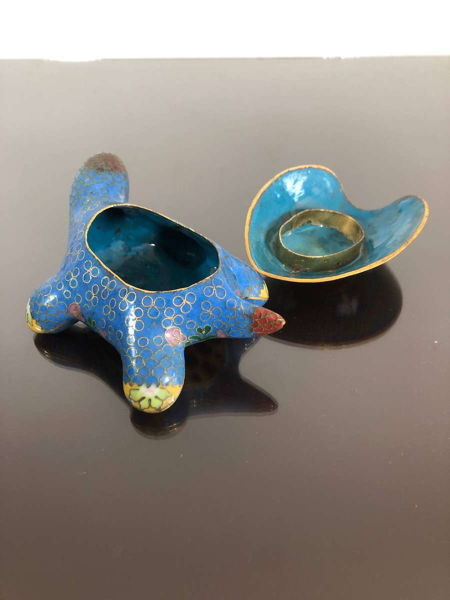 A Vintage Cloisonné Turtle Trinket Box With Removable Shell Top