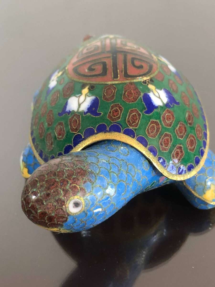 A Vintage Cloisonné Turtle Trinket Box With Removable Shell Top