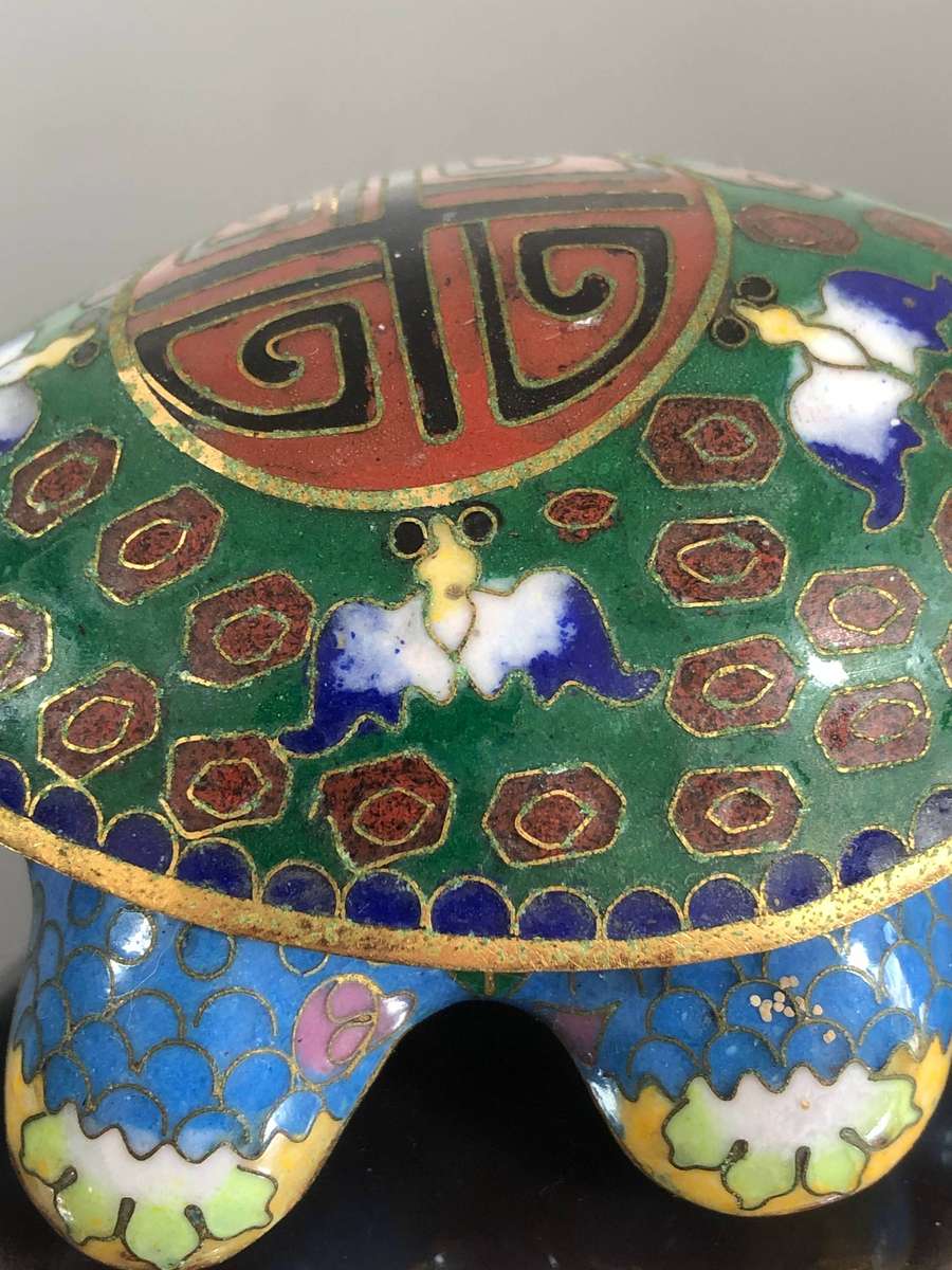 A Vintage Cloisonné Turtle Trinket Box With Removable Shell Top